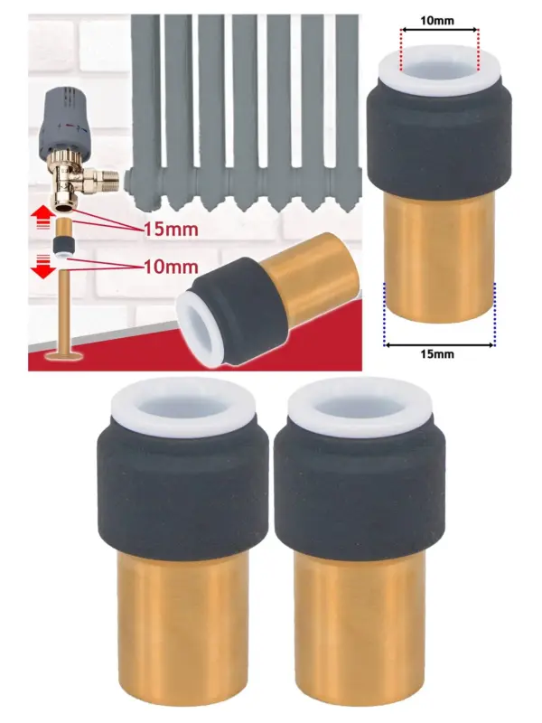 Anthracite 15mm x 10mm Push‑Fit Radiator Valve Set Reducing