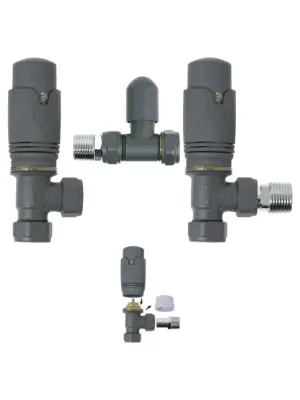 Anthracite Angled Inline TRV Set 15mm/½" Thermostatic Radiator Valve