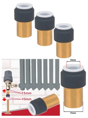 Anthracite Push‑Fit Radiator Valve 15mm to 10mm Compression Set of 3