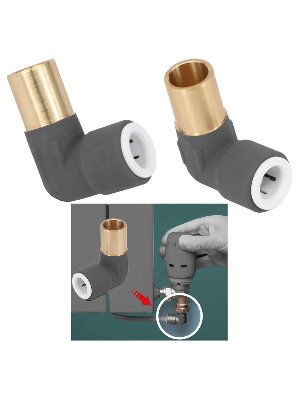 Anthracite Push-Fit Radiator Valve Reducing Elbow 15mm to 10mm