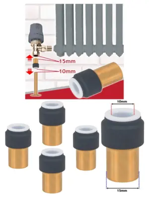 Anthracite Pushfit Radiator Valve 15×10mm Compression Stem 4pcs
