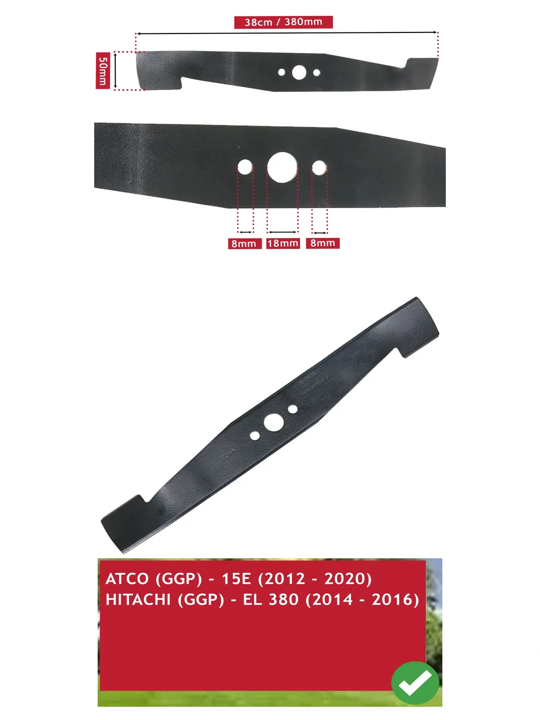 Atco 38cm Winged Lawn Mower Blade for Hitachi EL380
