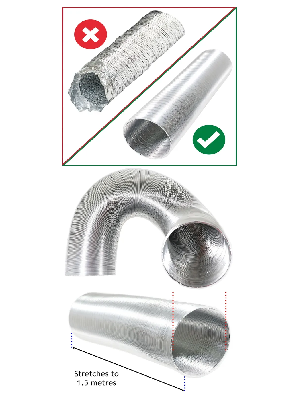 Automotive 1.5m Semi‑Rigid Aluminum Exhaust Duct – 127mm Flexible Hose