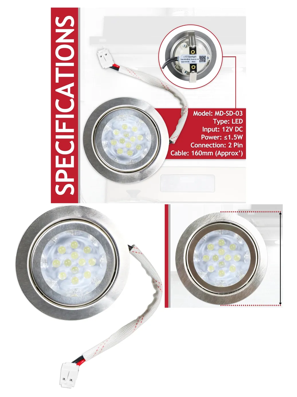 Beko 70mm Cooker Hood LED Replacement Lamp – 1.5W Silver, 12V DC