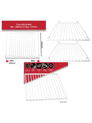 Beko Adjustable White Fridge Shelf Extendable Plastic Organizer 2 Pack