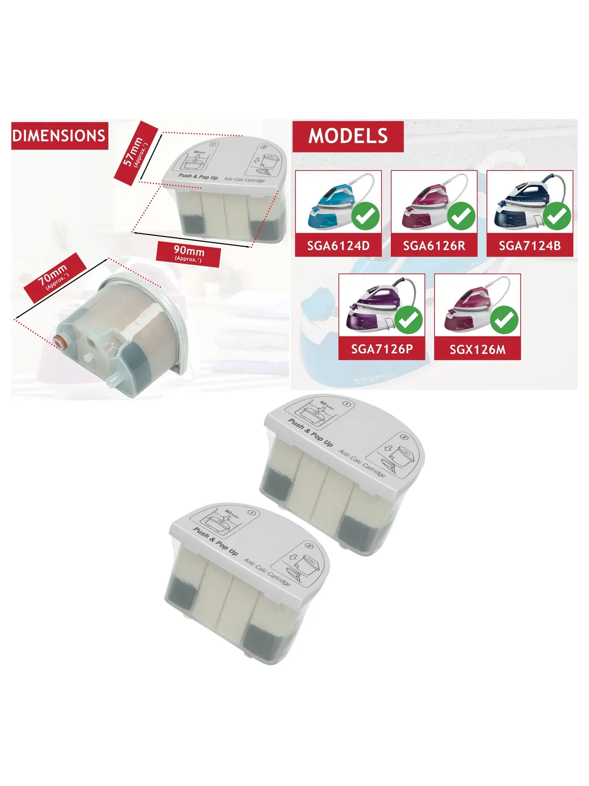 Beko Anti-Calc Filter Cartridges for Steam Iron SGA7124B - Pack of 2
