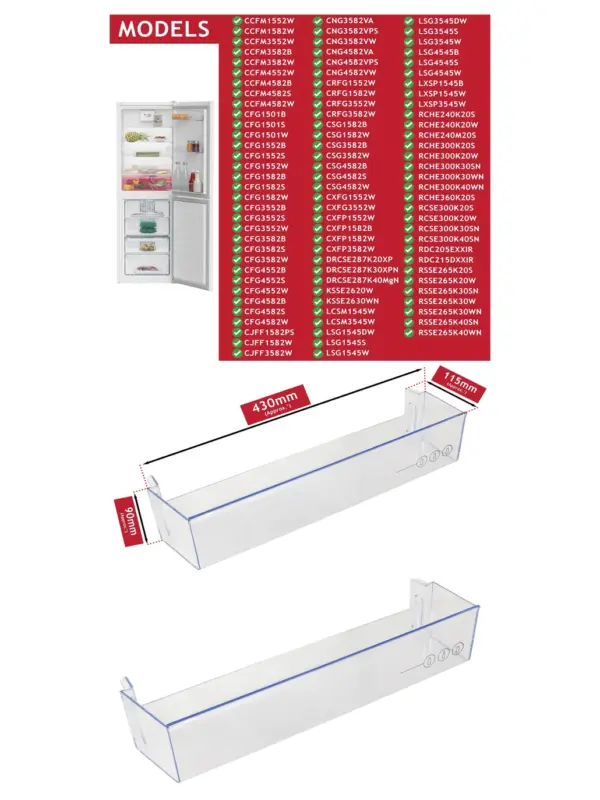 Beko Fridge Door Bottle Shelf Rack 430×115×90 mm 5928630700