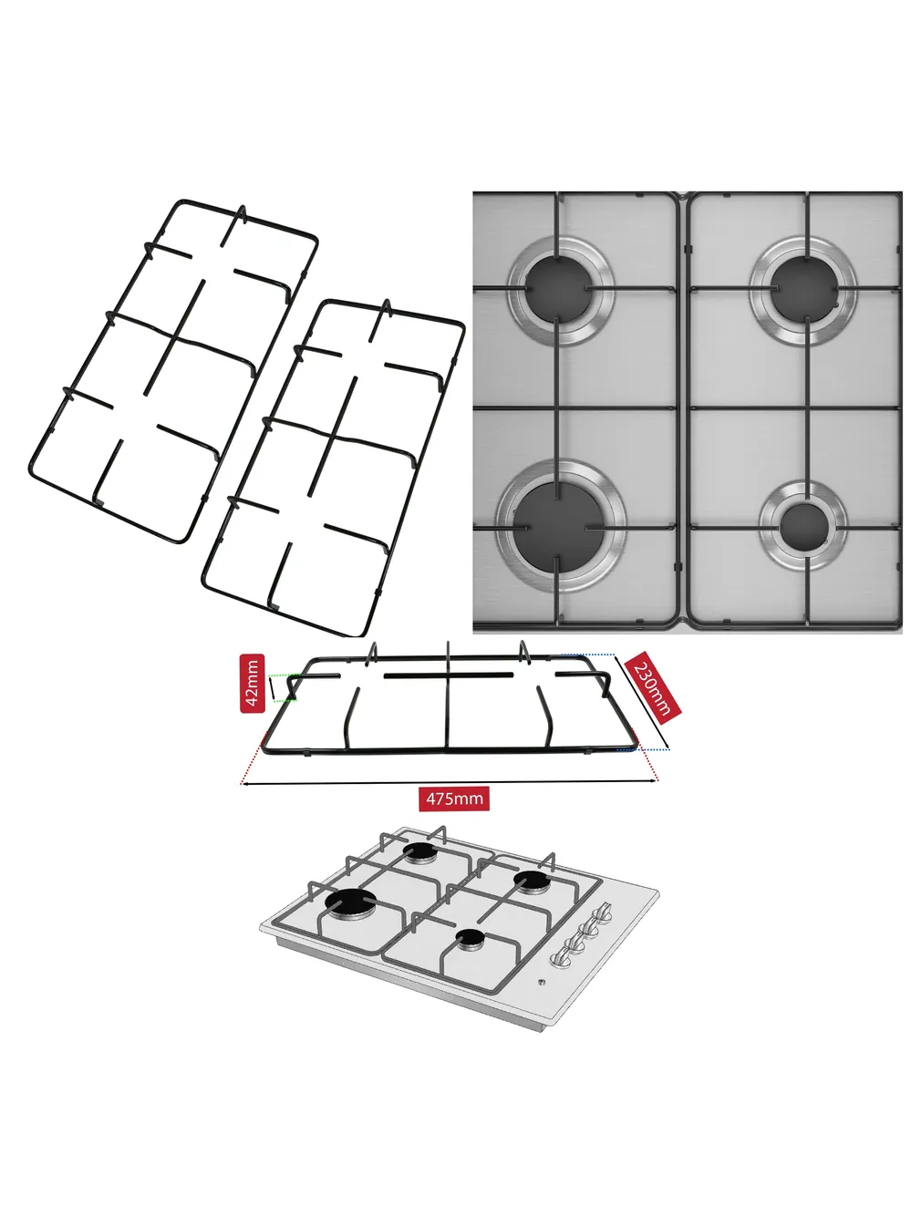 Beko Gas Cooker Hob Pan Support – 475×230 mm Burner Grate