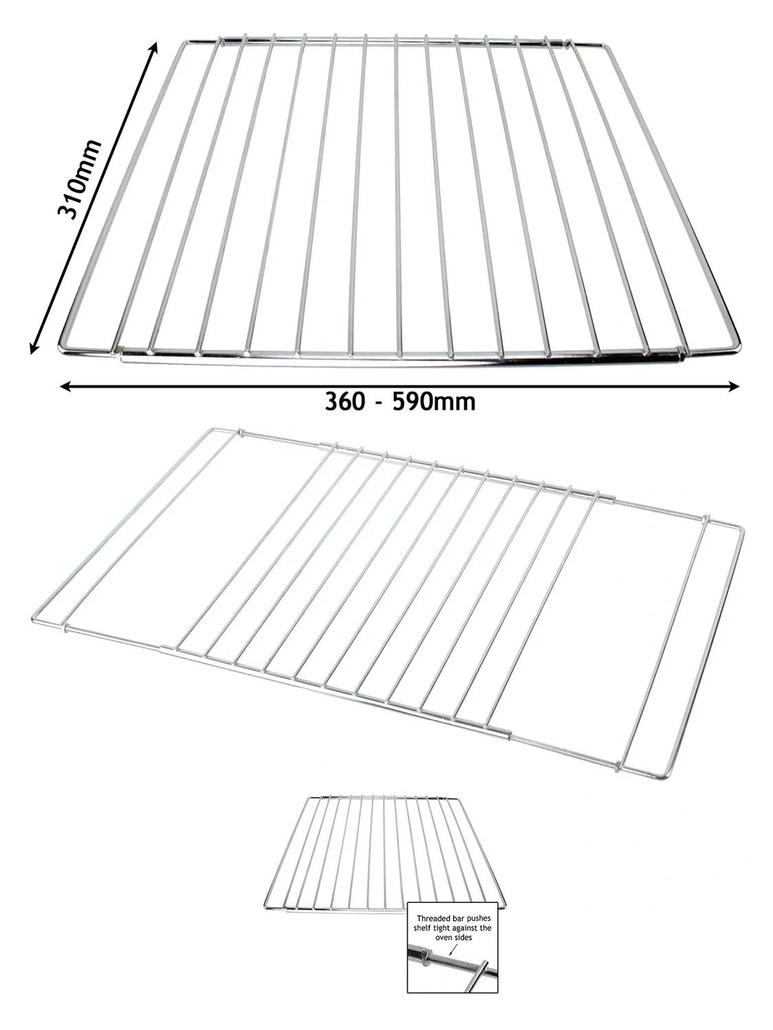 Beko Oven Adjustable Extendable Rack – 310‑360‑590 mm