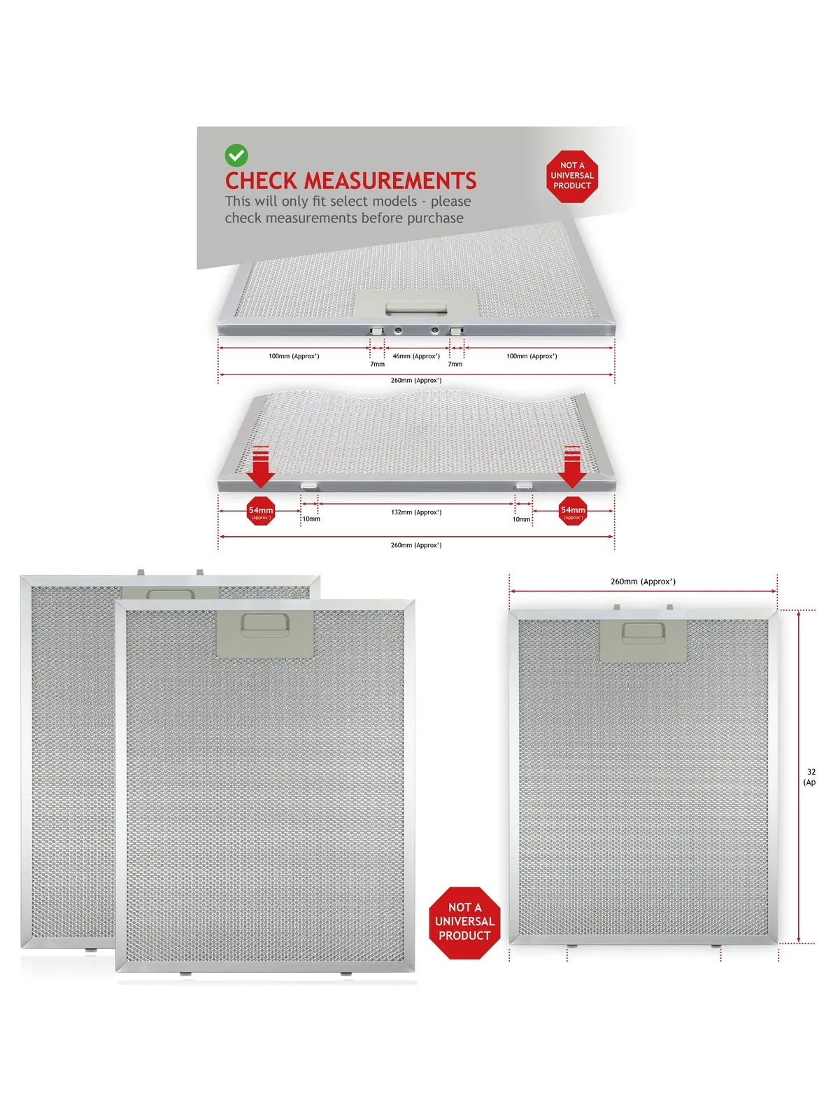 BELLING Metal Grease Mesh Filter - 2 Pack for Cooker Hood