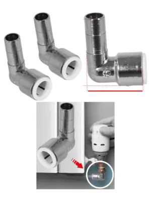 Black 15mm Push‑Fit Radiator Valve Pair – Reducing Elbow & Compression
