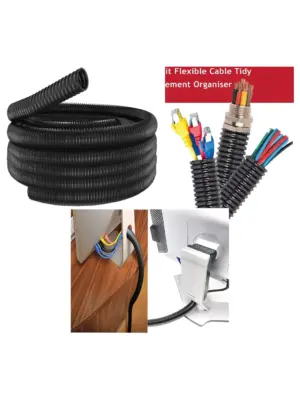 Black 38mm Flexible Cable Sleeve - 10m Tidy Conduit Wire Management