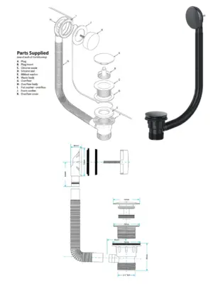 Black 40mm Clicker Bathroom Waste Plug with Overflow 1.5" Combo