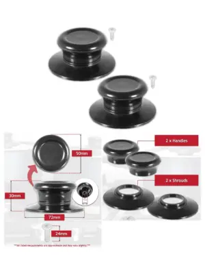 Black Bakelite Pan Lid Knob Set - 2 Replacement Handles for Cookware