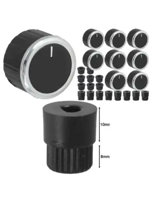 Black Control Knob & Adapter Set (8 pcs) for Gas Fire, Press & Heater