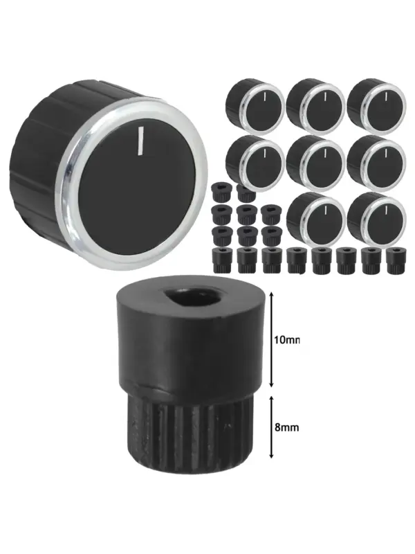 Black Control Knob & Adapter Set (8 pcs) for Gas Fire, Press & Heater