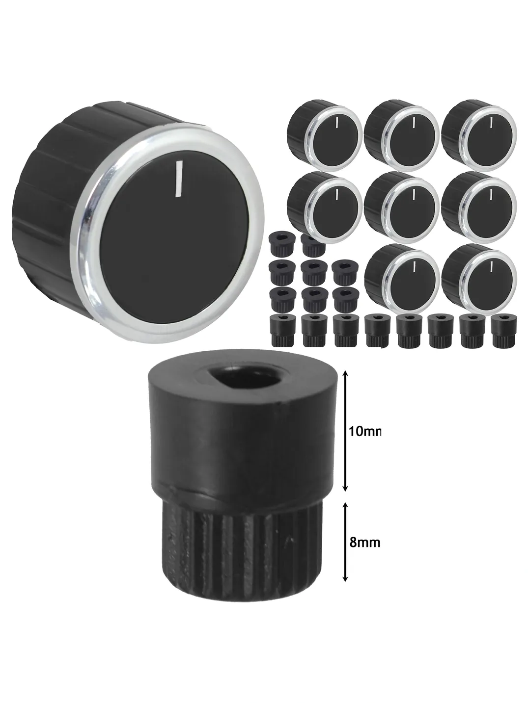 Black Control Knob & Adapter Set (8 pcs) for Gas Fire, Press & Heater