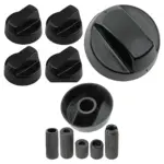 Black Control Knob & Adapter Set for Cannon Cooker Oven Hob - 4 pcs