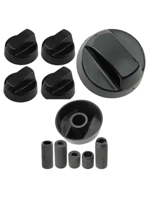 Black Control Knob & Adapter Set for Cannon Cooker Oven Hob - 4 pcs