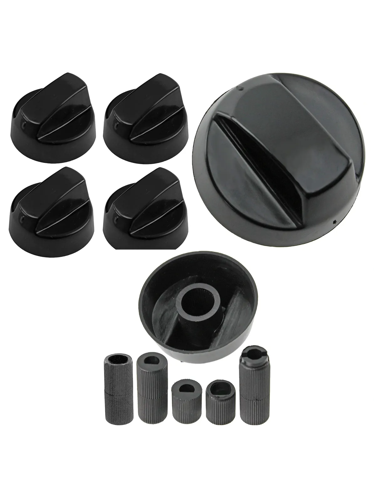 Black Control Knob & Adapter Set for Cannon Cooker Oven Hob - 4 pcs