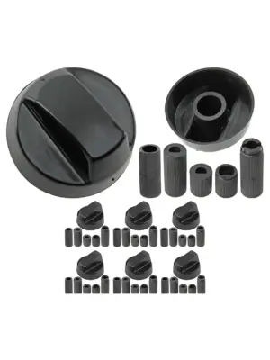 Black Control Knob & Adapter Set for Proline Cooker Oven Hob – 6 pcs