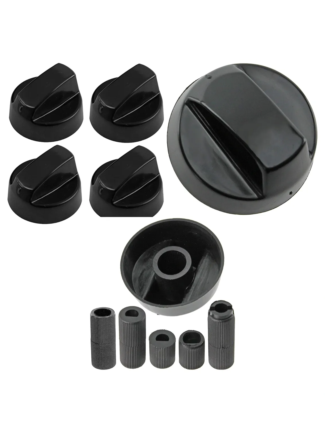 Black Control Knob & Adapter Set for Tricity Bendix Oven/Hob 4 pcs