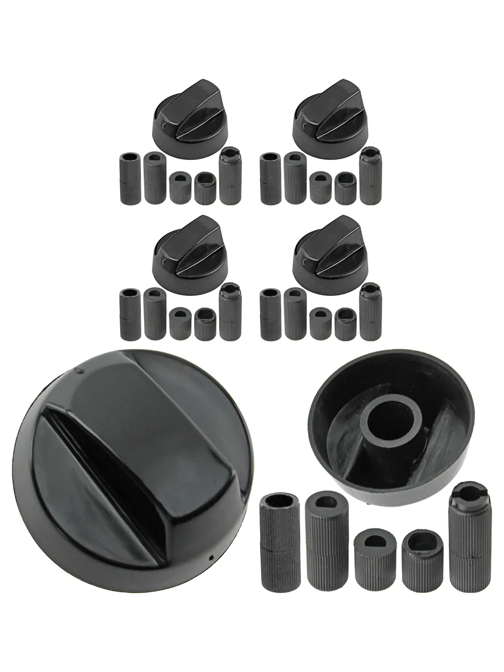 Black Control Knob Set (4 pcs) for Gas Fires, Heaters & Presses