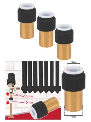 Black Push-Fit Radiator Valve 15x10mm Straight Compression Stem 3-Pack