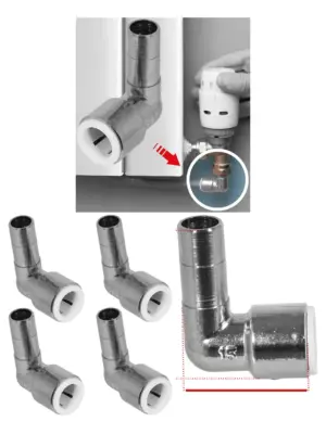 Black Push‑Fit Radiator Valve 4 Pack 15mm Reducing Elbow Compression