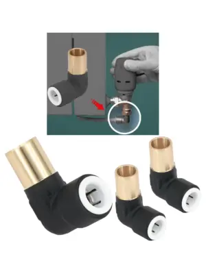 Black Push‑Fit Radiator Valve Reducing Elbow 15mm→10mm – 2 Pack