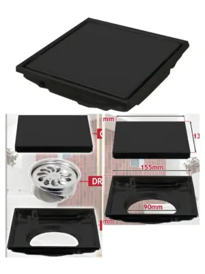 Black Stainless Steel Drain Grate 6-Pack 155mm Square Tile Insert