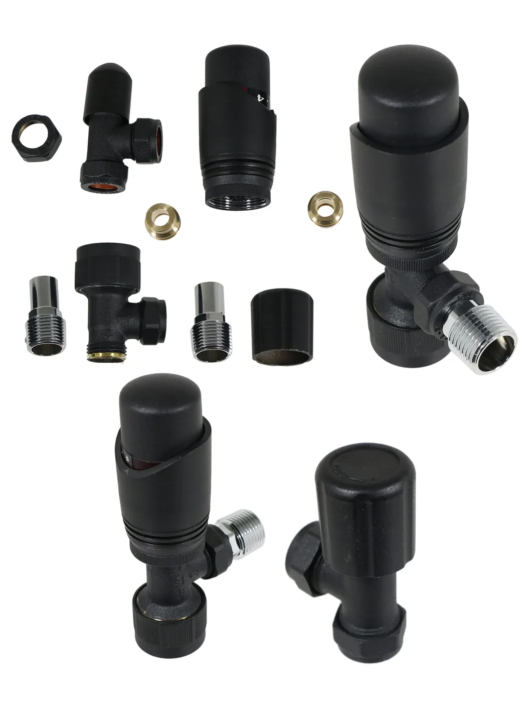 Black TRV with Lockshield & Liquid Sensor 10-15mm - 4 Pack