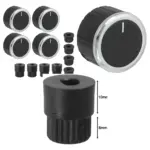 Black Universal Oven Knob & Adapter Set - 4 for Cooker, Grill & Hob