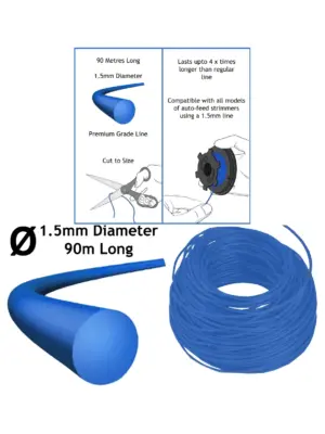 Blue 1.5mm Garden Trimmer Line - 3 Spools, 30m Each, Auto-Feed