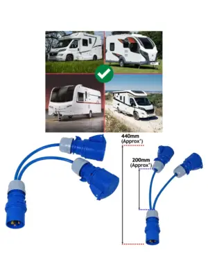 Blue 16A 240V Caravan & Motorhome Y Splitter Cable - Dual Sockets