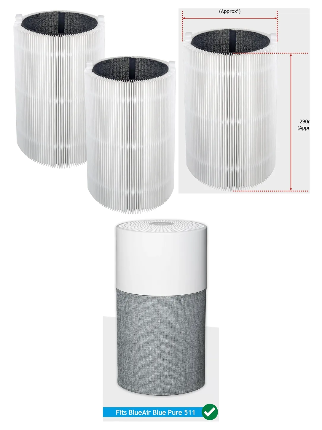 Blueair Blue Pure 511 Replacement HEPA Carbon Filters – 2 Pack