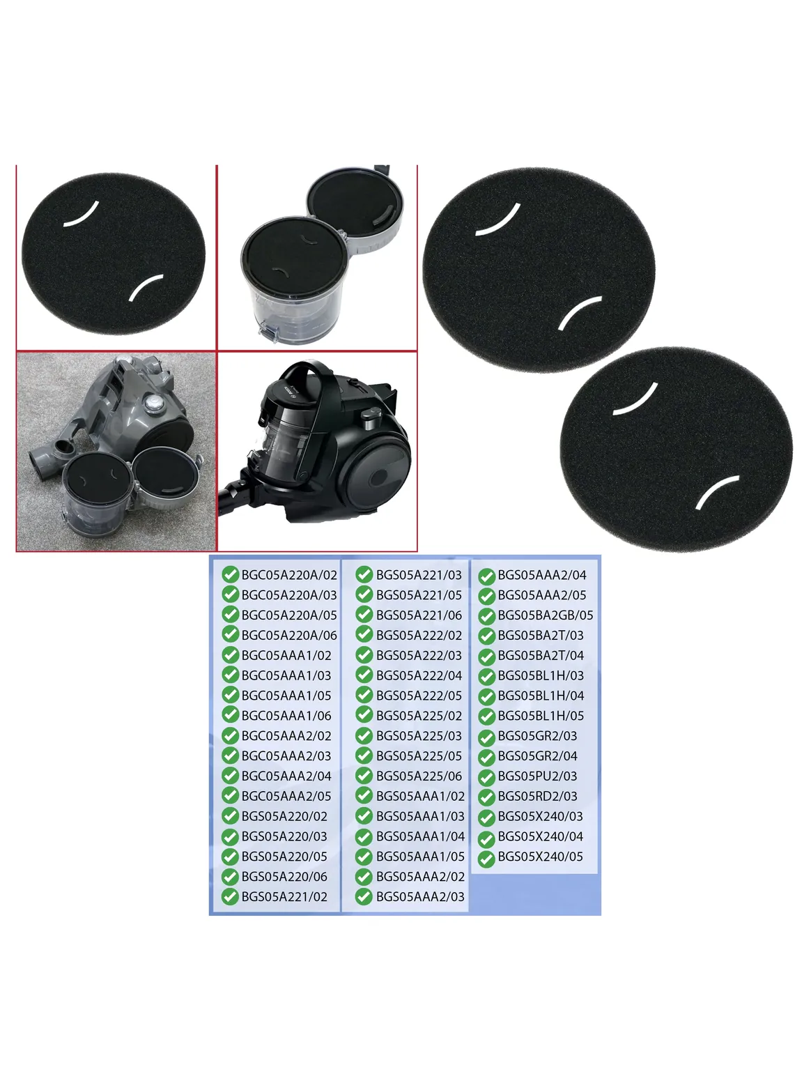 Bosch BGC05/BGS05 Cylinder Vacuum Foam Filter Pack of 2