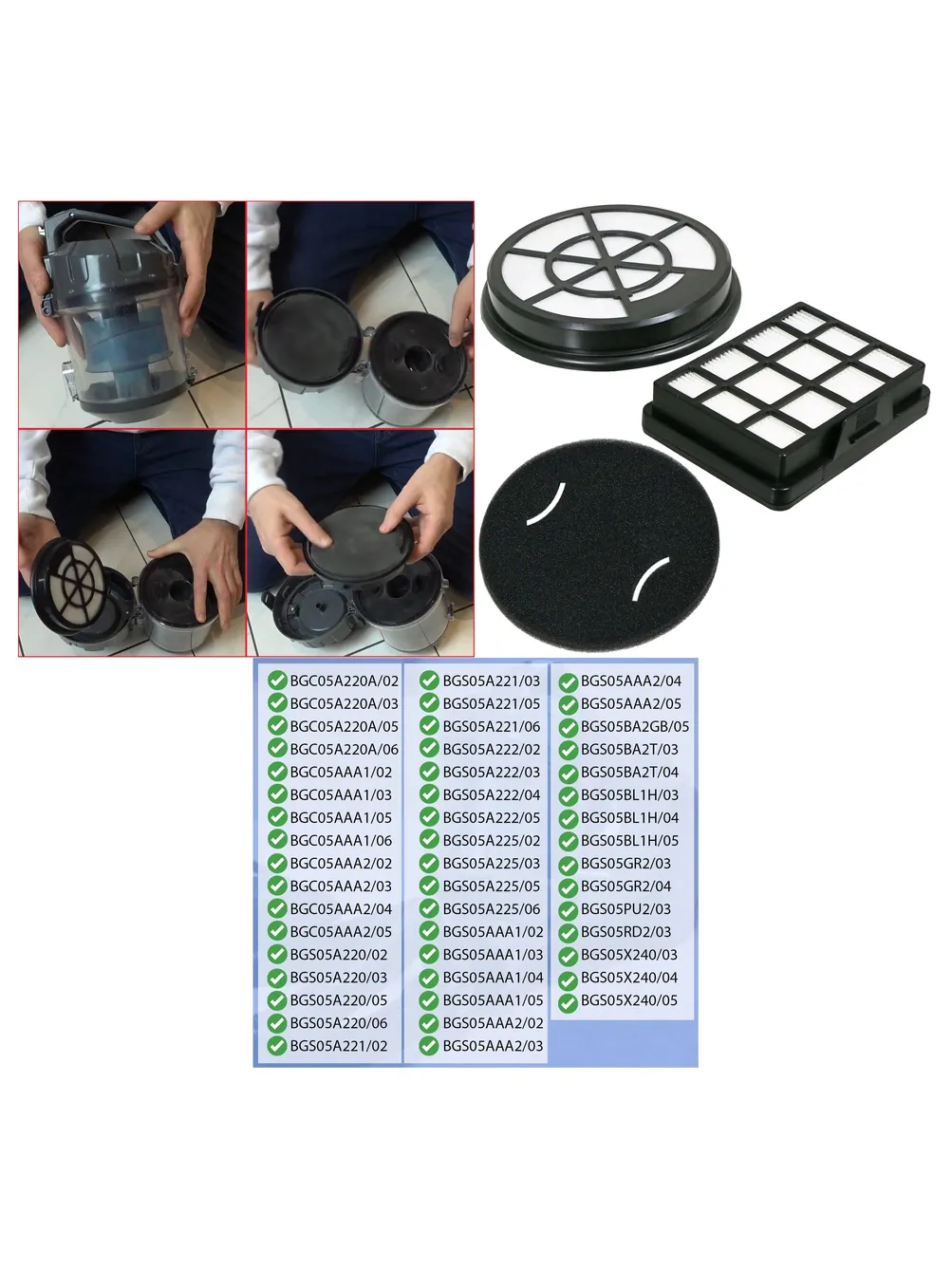 Bosch BGC05/BGS05 Foam HEPA Filter Kit for 12025213 & 17001740