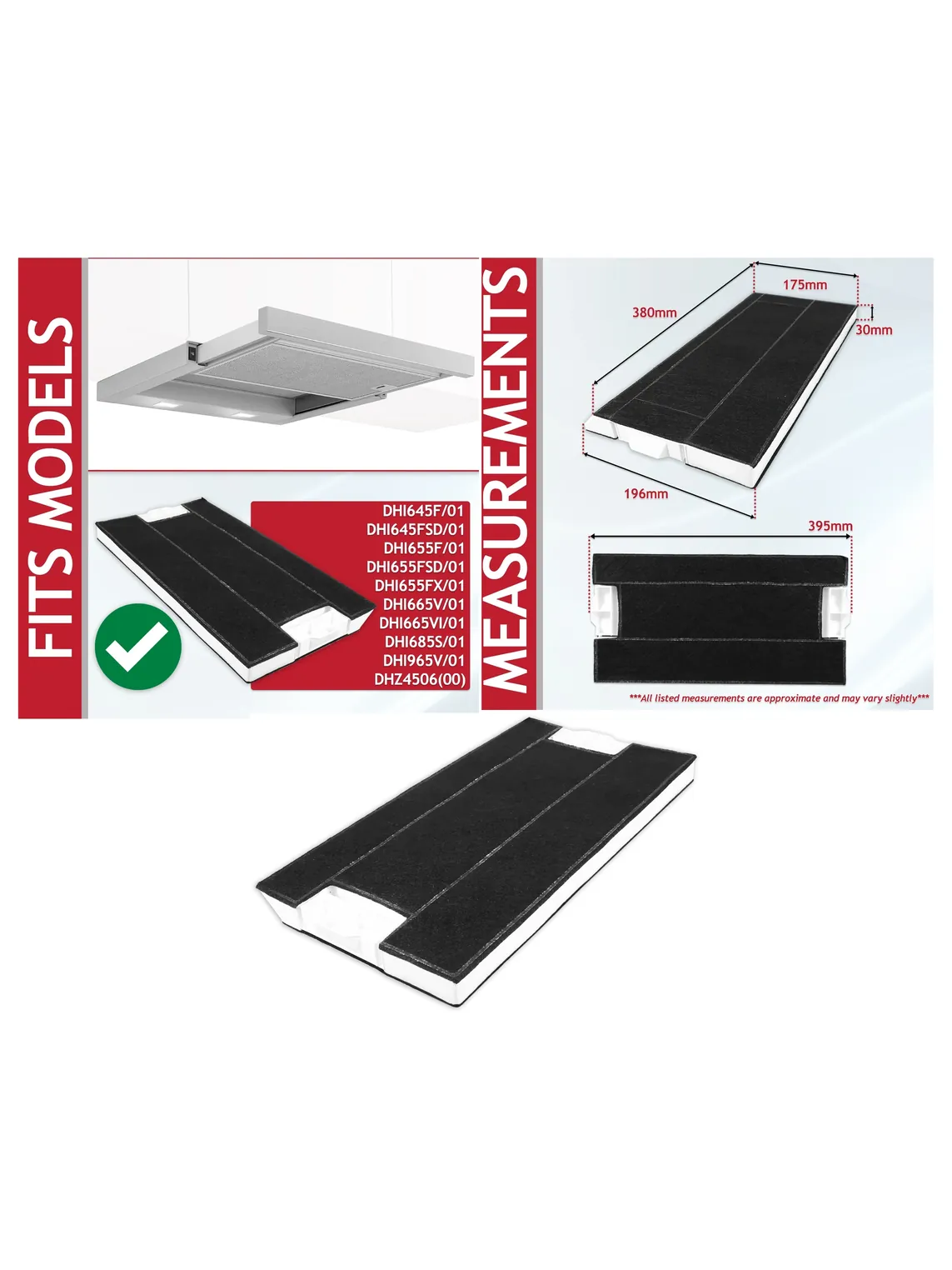 Bosch Cooker Hood Carbon Filter DHI645/655/665 - 395x196x30mm