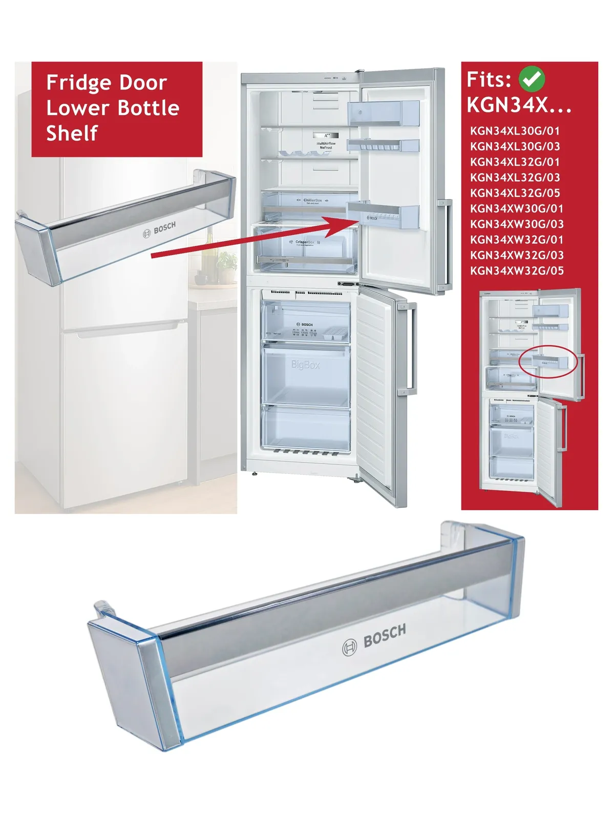 Bosch Lower Door Bottle Rack – fits KGN34X, KGN36X/36Y, KGN39X