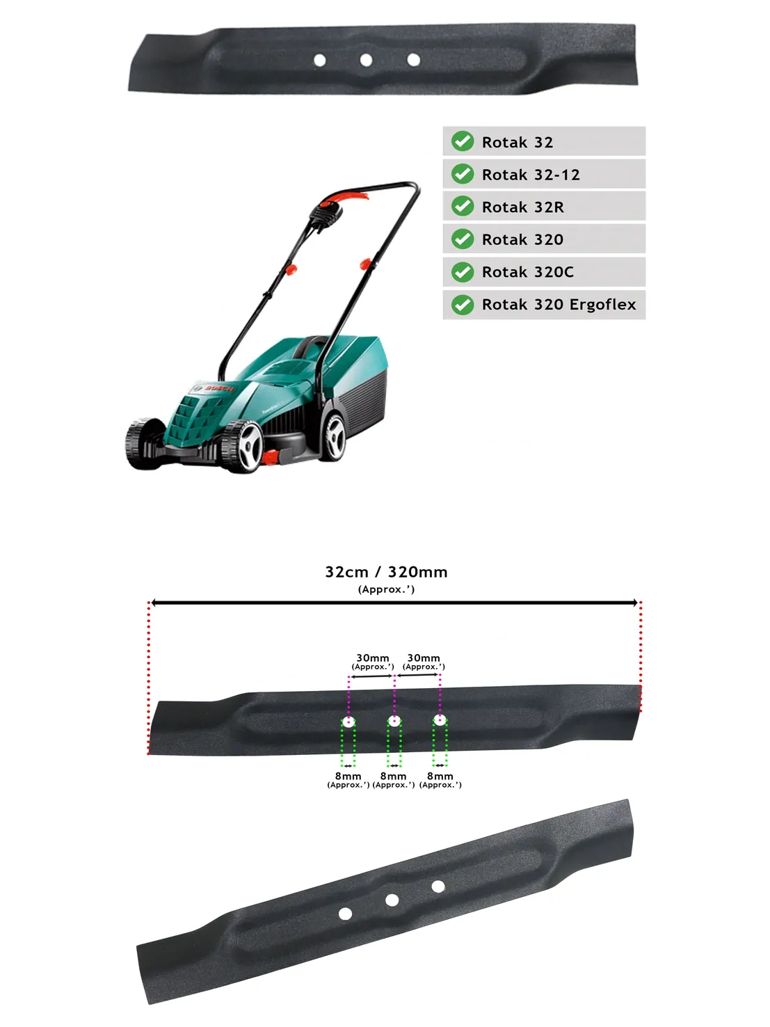 Bosch Rotak 32cm Replacement Blade for 32R/320/Ergoflex/320C Lawn Mower