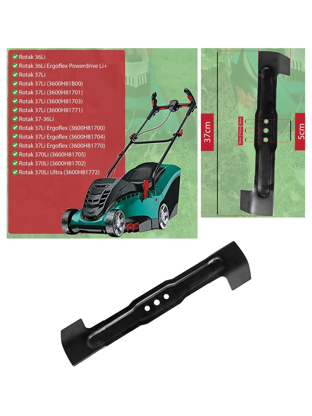 Bosch Rotak 36/37 Metal Lawn Mower Blade – 37 cm Replacement