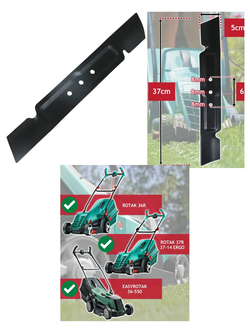 Bosch Rotak 36R/37R 37‑14 Metal Lawn Mower Blade 37 cm EasyRotak