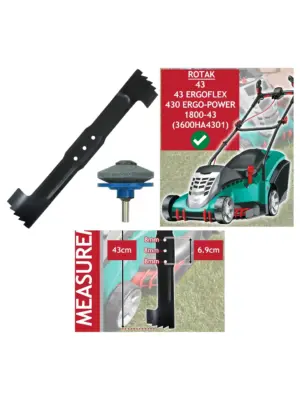 Bosch Rotak 43 43cm Metal Lawn Mower Blade with Drill Sharpener Kit