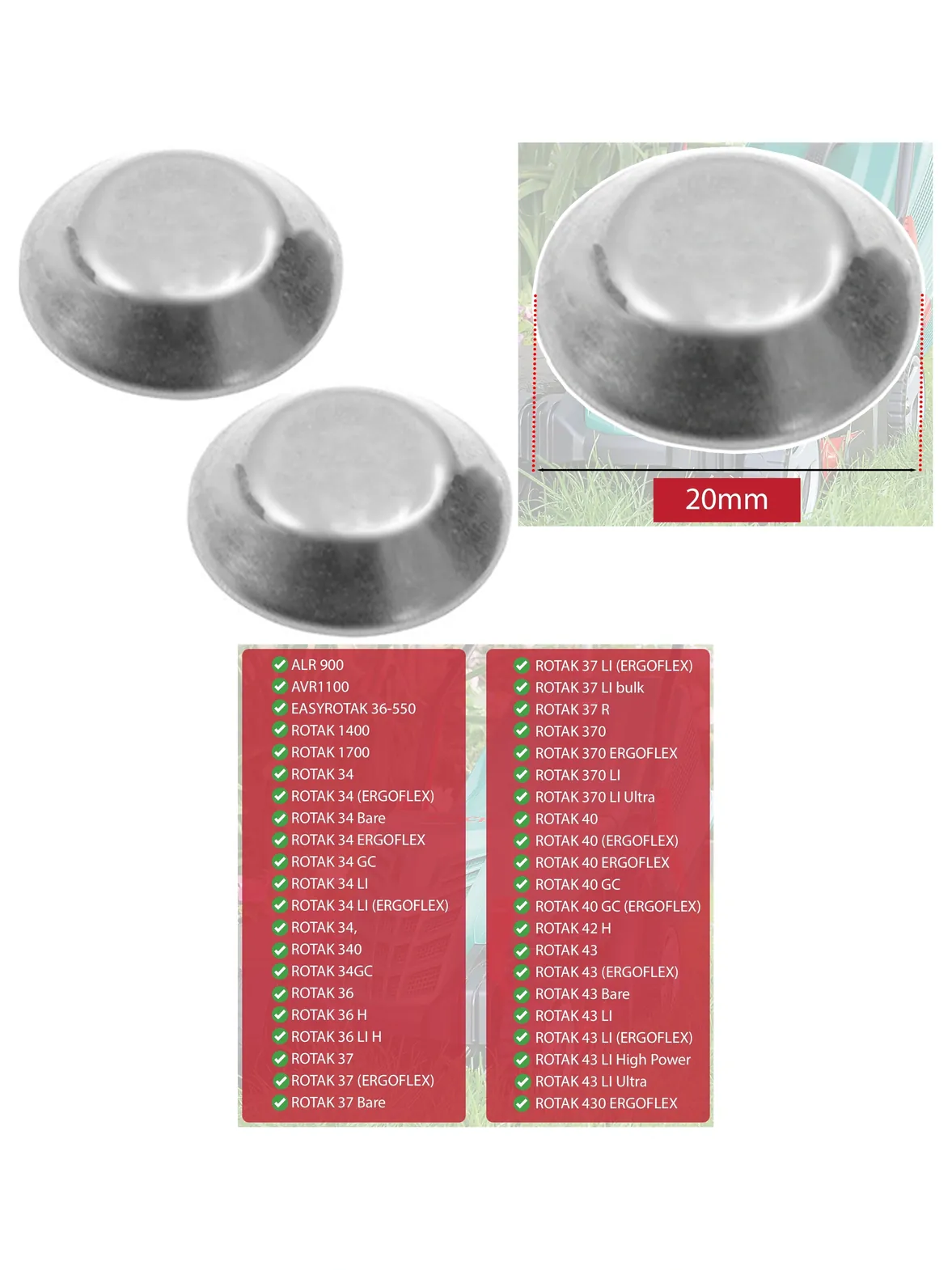 Bosch Rotak Lawn Mower Wheel Caps – 2 Pack, Fits 34‑43