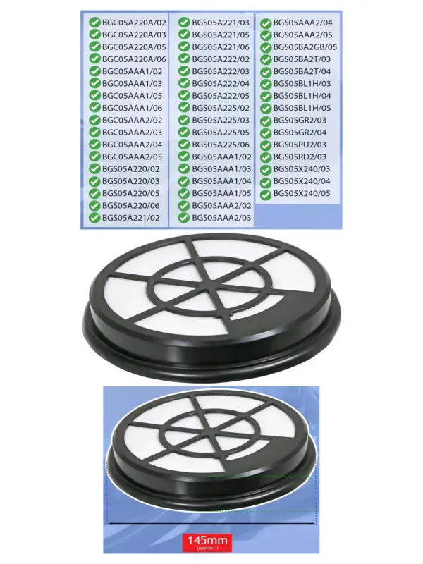 Bosch Vacuum Foam Filter Kit for BGC05/BGS05 Models – Part 12025213