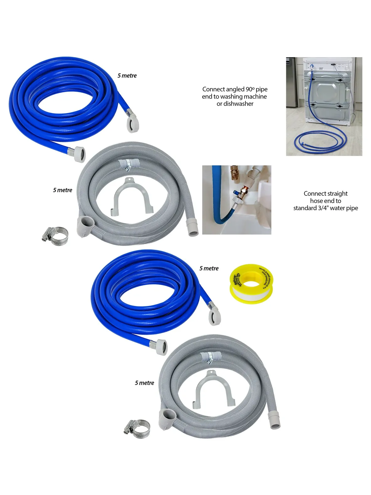 Brandt Cata CDA 5m Fill & Drain Hose Extension Kit with PTFE Tape