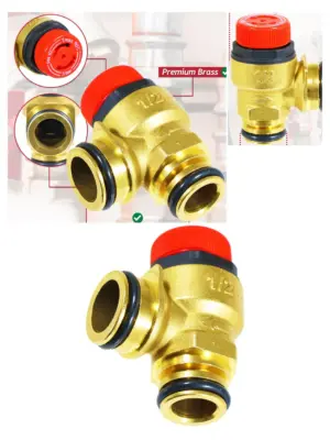 Brass 3 Bar Boiler Relief Valve 1/2 BSP Push‑Fit PN10 Safety PRV