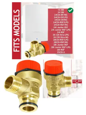 Brass 3 Bar PRV for Worcester Bosch Boiler – 1/2 BSP Male Push Fit