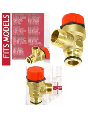 Brass 3 Bar Safety Relief Valve Push Fit 1/2 BSP Male Baxi Boiler